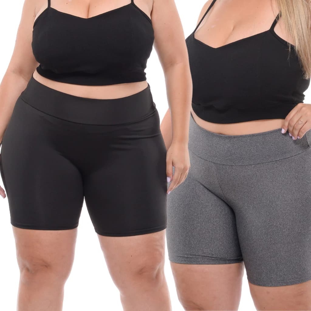 Kit Com 2 Bermudas Legging Suplex Plus Size Fitness Shorts Diversas Cores variados