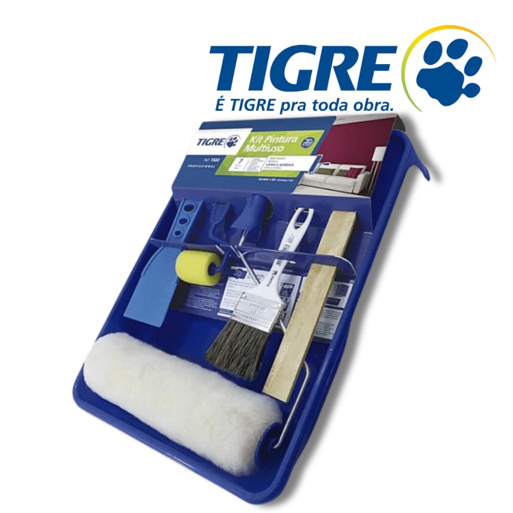 Kit Pintura para Parede Profissional Tigre Rolo Pincel Suporte Bandeja Espatula Rolinho Misturador
