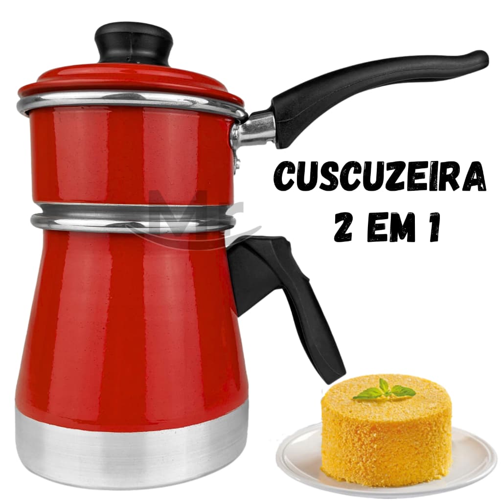 Cuscuzeira a Vapor Duplex Porção Individual Mini Cuscuszeira Dupla com Tampa Faz Cuscuz e Legumes