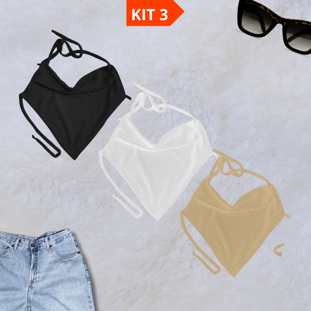 kIT Blusa Feminina Gola Boba Frente Única Triangular 3Uni - Top Regata-Várias Cores A Original Recuse imitações