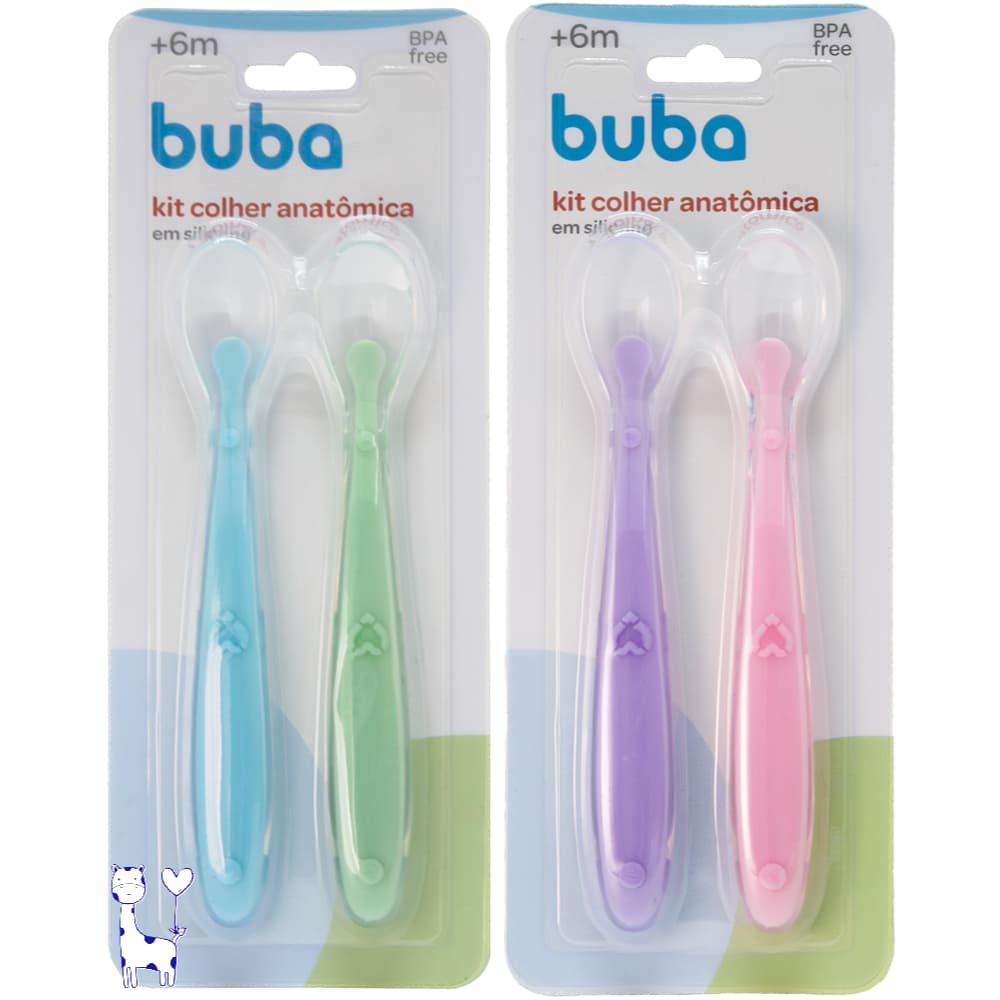 Kit 2 Colheres Silicone Buba Anatômicas Papinha Introdução Bebê Conforto e Segurança na Alimentação