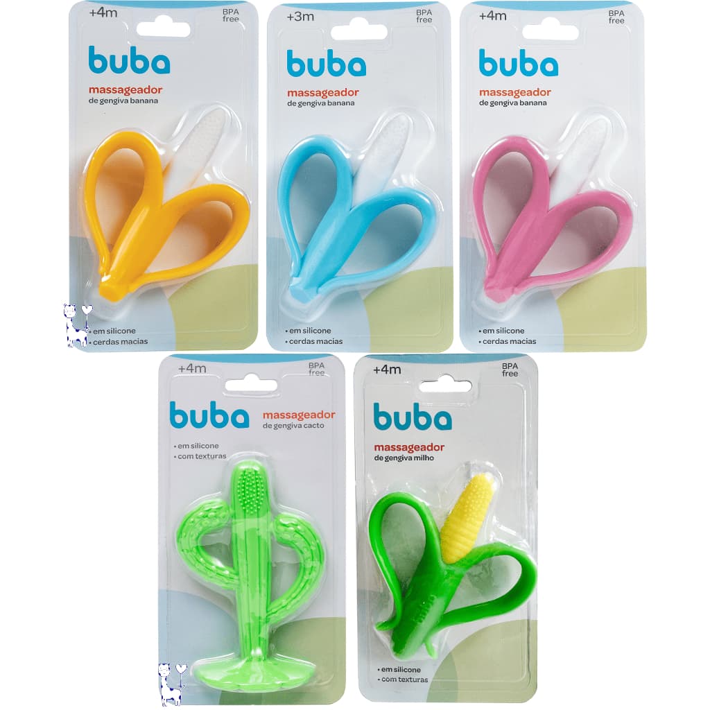 Mordedor de Silicone Buba para Bebê Massageador de Gengiva Dentição Modelos Banana, Cacto e Milho