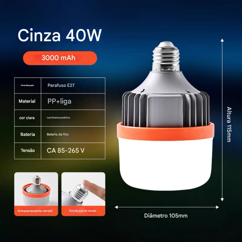 Lâmpada LED base retrátil 27 lâmpada de parafuso luz de emergência externa que acende quando segurada na mão