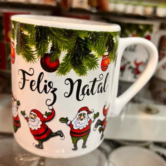 kit 3 Caneca De Porcelana Feliz Natal  Natalina Papai Noel Vários Modelos