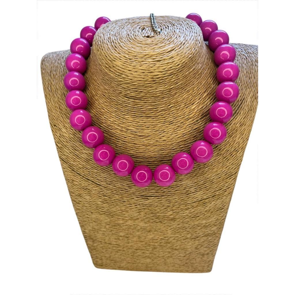 Colar De Bola De Resina Pink Neon Feminino Tendência Do Verão