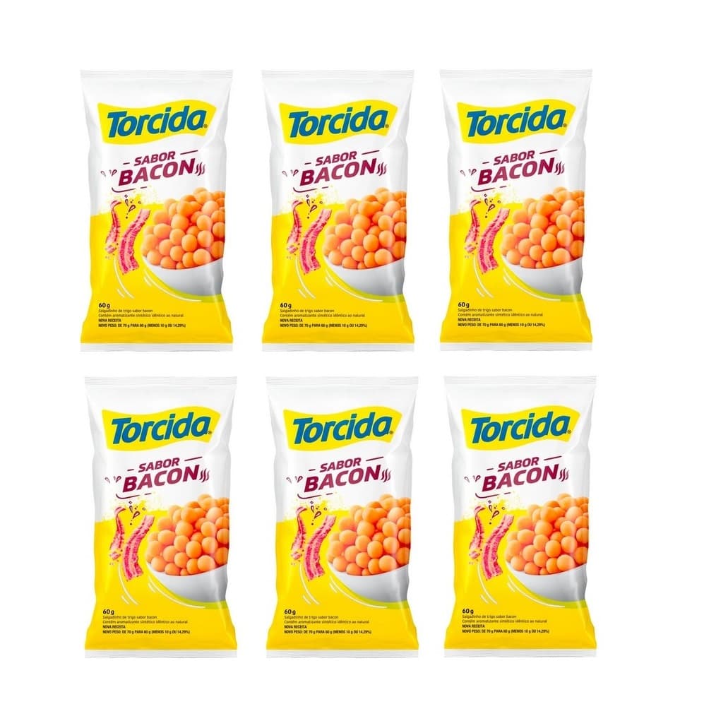Salgadinho Torcida Petisco Sabor Bacon 60g Lucky 12 Unidades