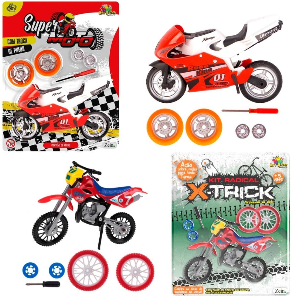 CONJUNTO 2 BRINQUEDOS DE DEDO (SUPER MOTO + MOTO DE TRILHA) MINIATURA CRIANÇA PRESENTE