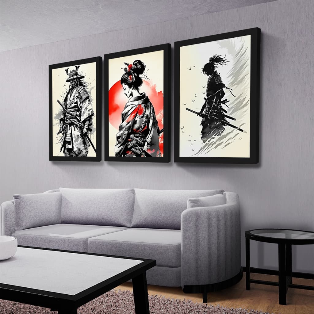 Quadros Decorativos Samurai Japonês Ninja Japão Mosaico Sala Quarto Escritório