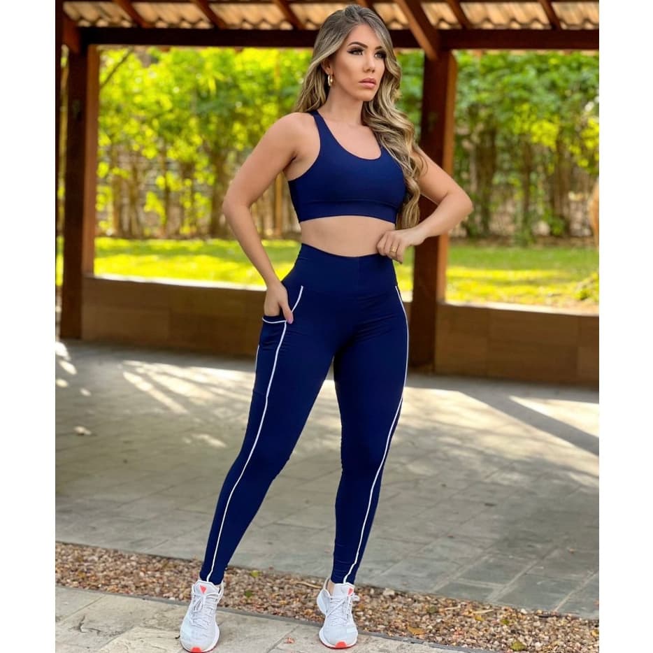 Conjunto Calça Legging e Cropped Fitness Academia feminino