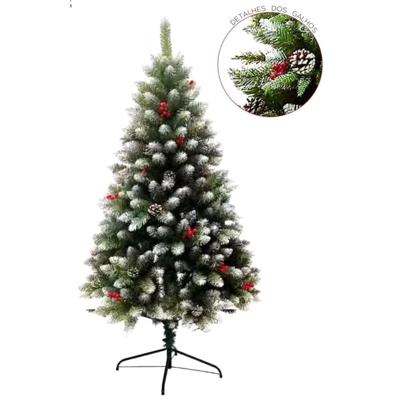 Árvore de Natal Pinheiro Nevada Encorpada 2,10M 700 Galhos Com Acessórios Pinha e Frutas Datas Comemorativas 5412