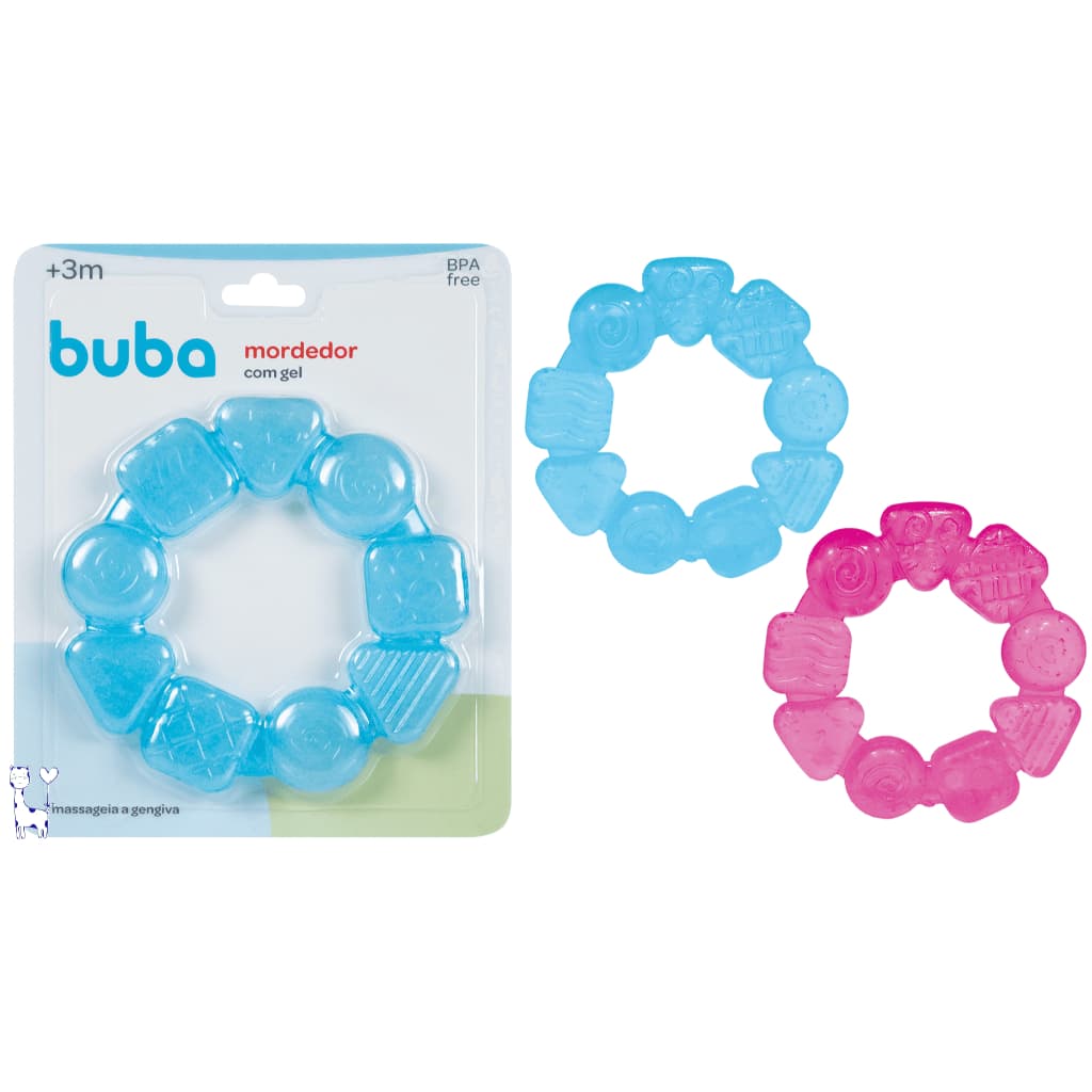 Mordedor multiformas gel Buba para bebê, alívio rápido da dor na gengiva com conforto seguro