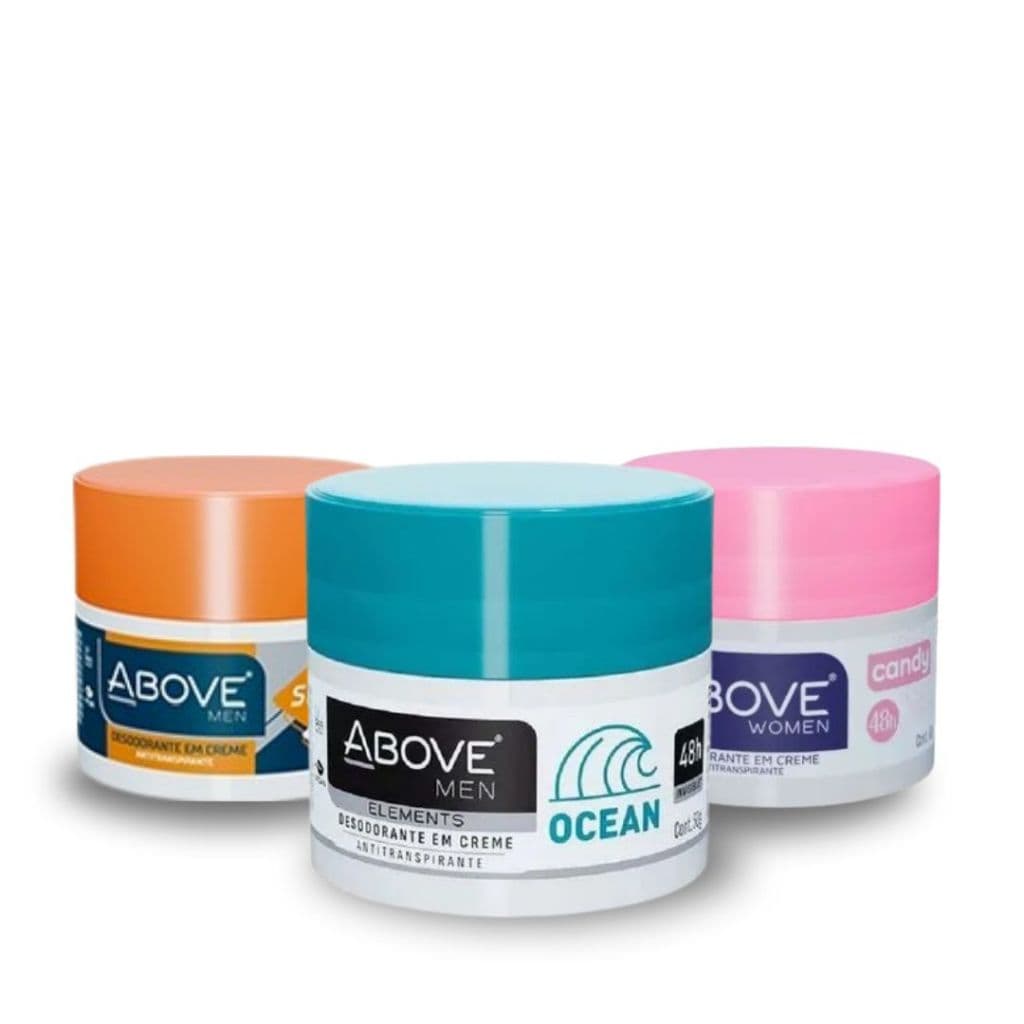 Desodorante Creme Above Sport, Ocean e Women Candy -Kit C/3 unidades 150g