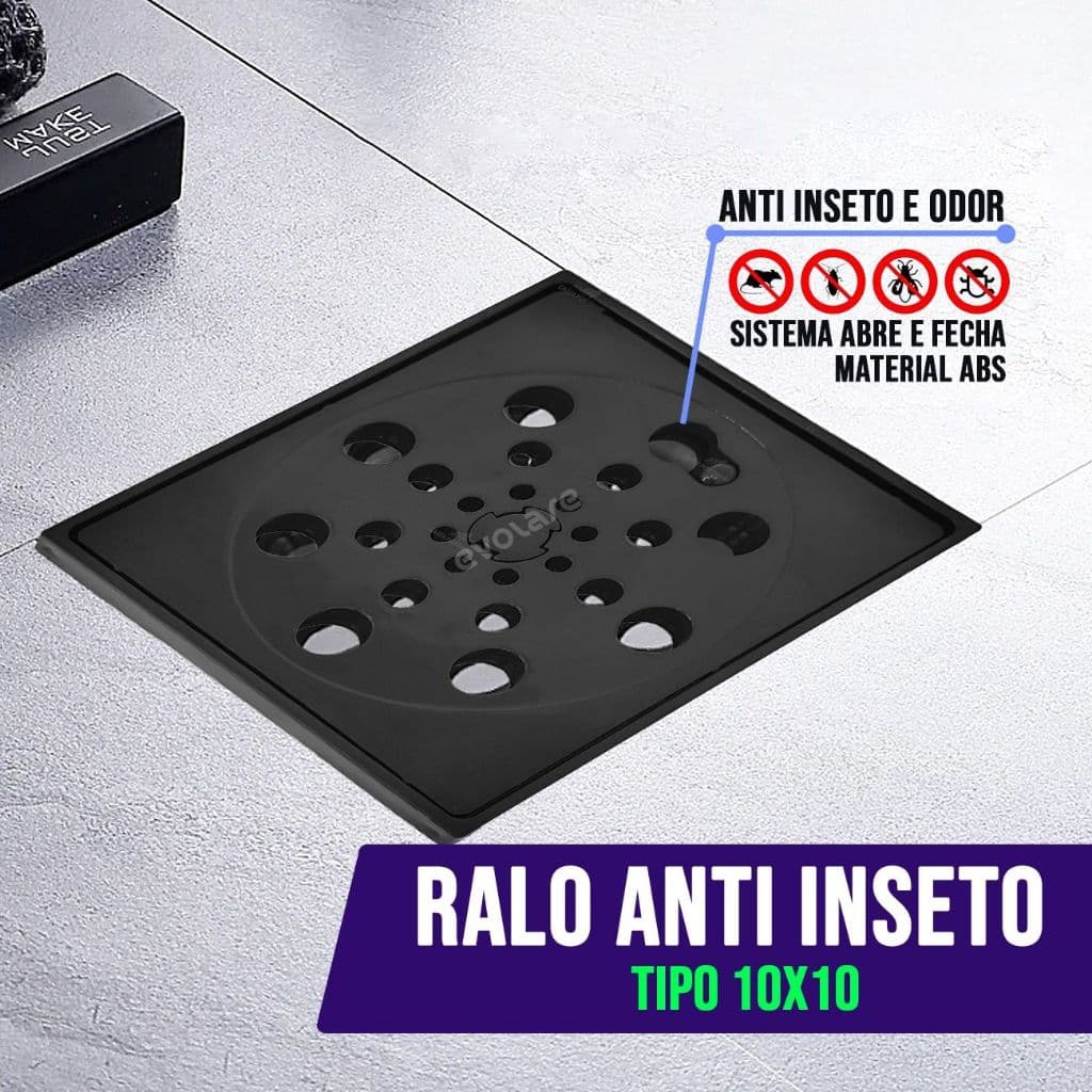 Ralo Quadrado 10x10 Preto Abre e Fecha - Bloqueia Odores e Insetos