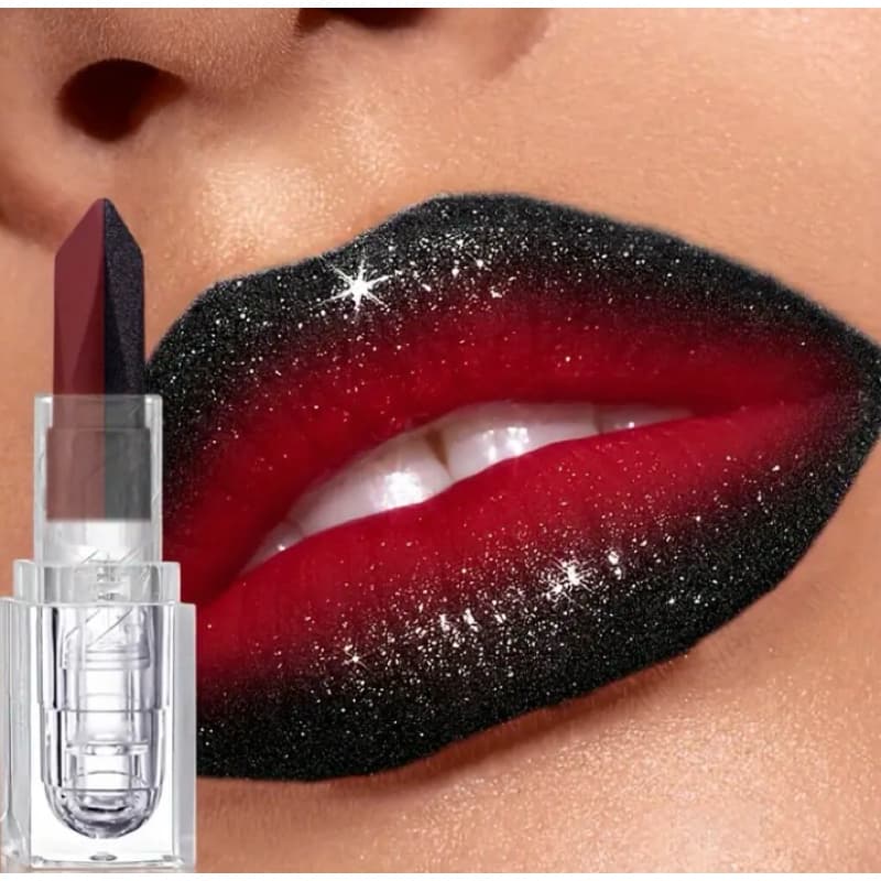 Batom Preto e vermelho 2-em-1-matte de longa duração, Batom Perlado de Duas Cores de Longa Duração Brilho Labial