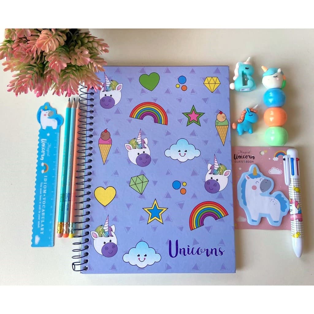 Kit volta às aulas unicórnio - 10 peças