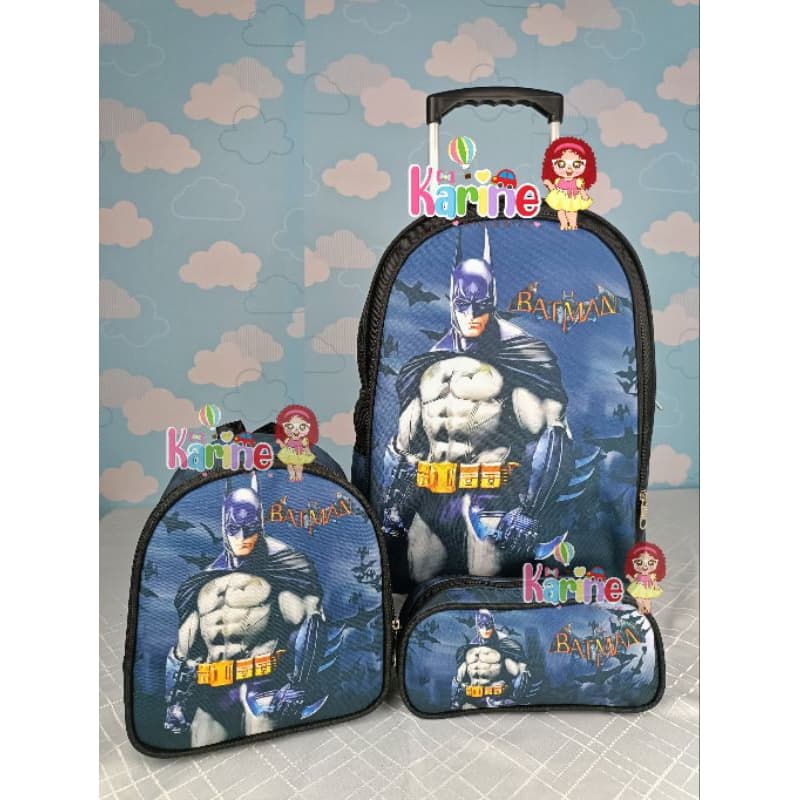 KIT MOCHILA ESCOLAR INFANTIL BATMAN COM RODINHAS/ MOCHILA + LANCHEIRA TÉRMICA + ESTOJO/ MOCHILA PARA MENINO/2026