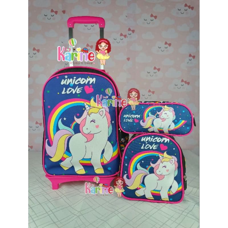 KIT MOCHILA ESCOLAR INFANTIL UNICÓRNIO COM RODINHAS/ MOCHILA + LANCHEIRA TÉRMICA + ESTOJO/ MOCHILA PARA MENINO/2026