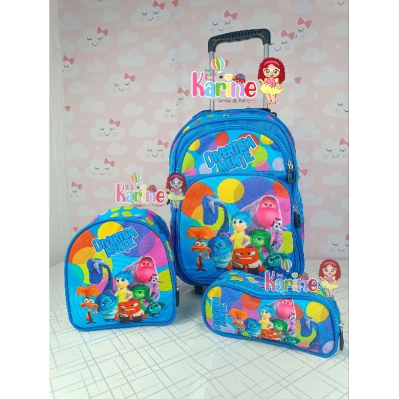 KIT MOCHILA ESCOLAR INFANTIL DIVERTIDAMENTE COM RODINHAS/ MOCHILA + LANCHEIRA TÉRMICA + ESTOJO/ MOCHILA PARA MENINA/2025