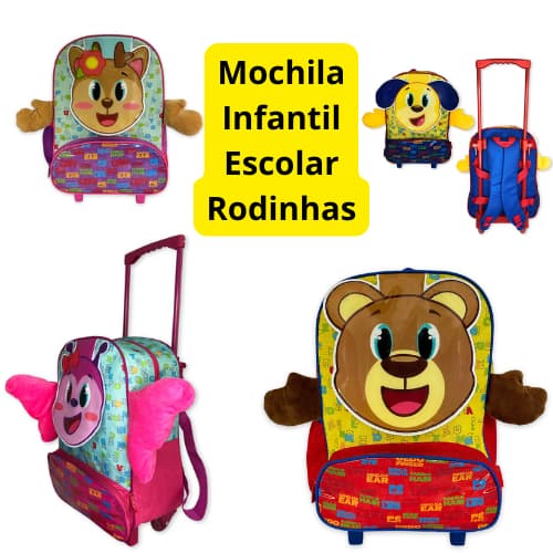 Mochila de Rodinhas Escolar Infantil Bichinhos 3D