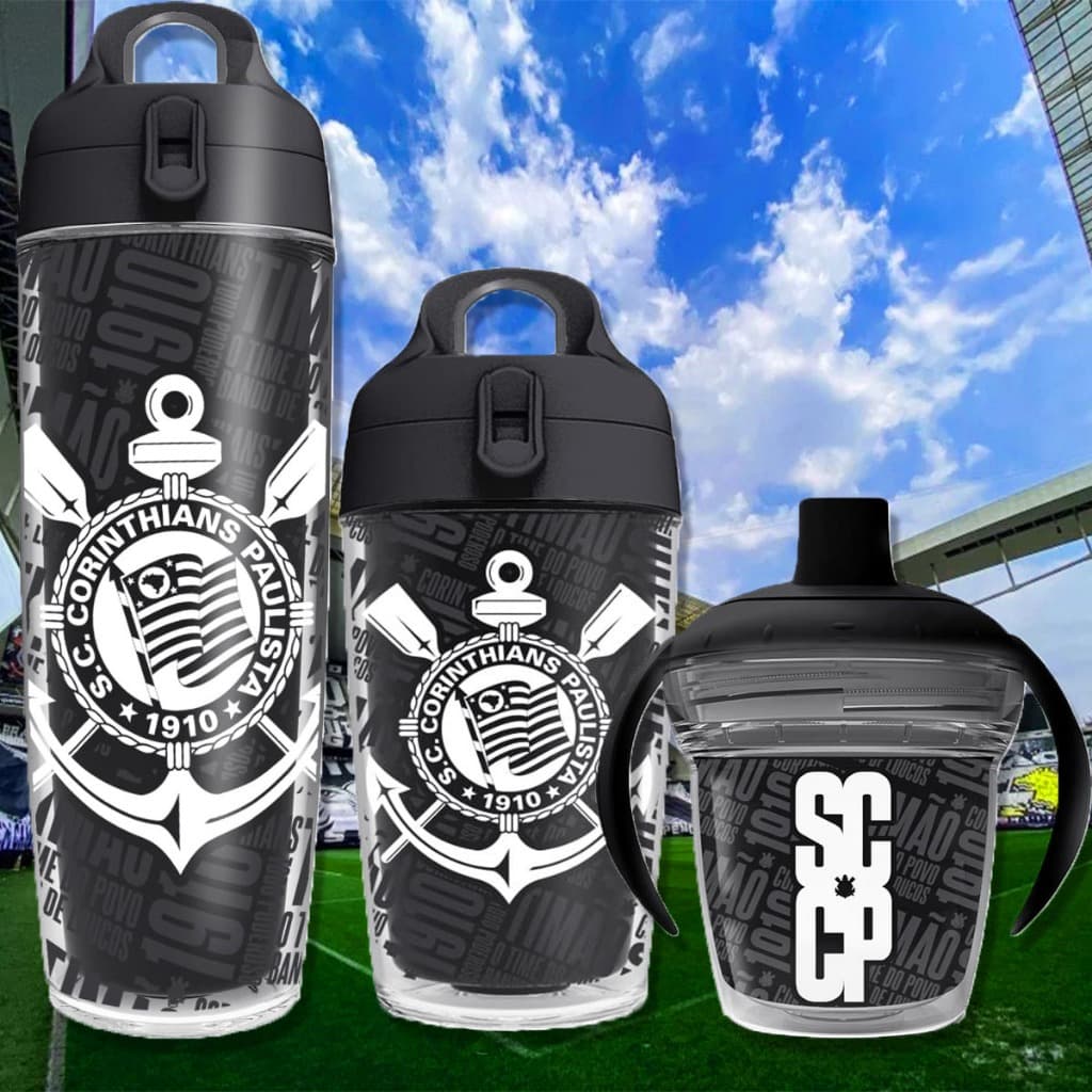 Garrafa de Água Corinthians Squeeze Academia Escola E Copo Transição Infantil Produto Oficial