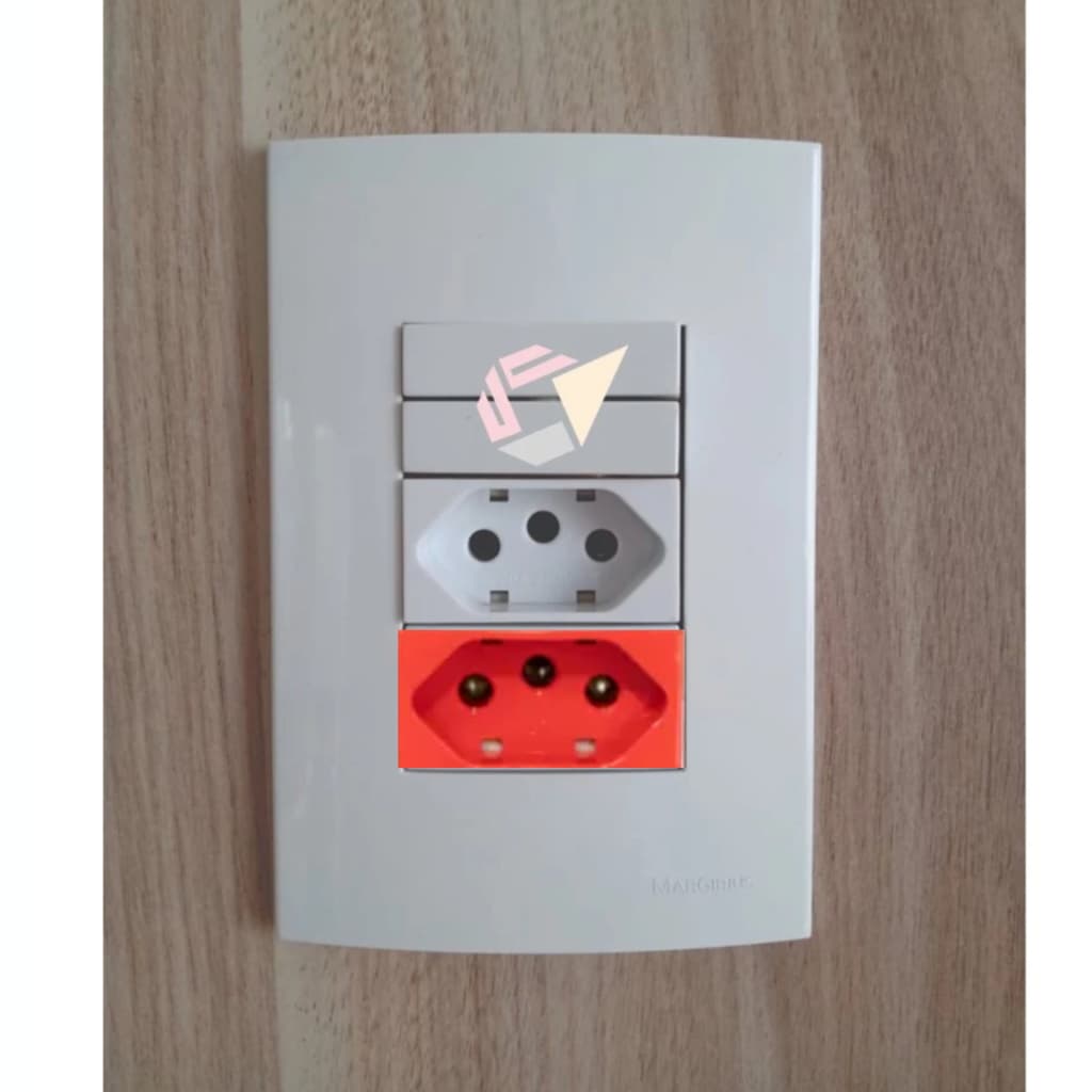 Conjunto 4x2 com 2 Tecla Interruptor Paralela + 2 Tomadas 20A ( 1 branca 1 vermelha 220V ) Sleek Bc