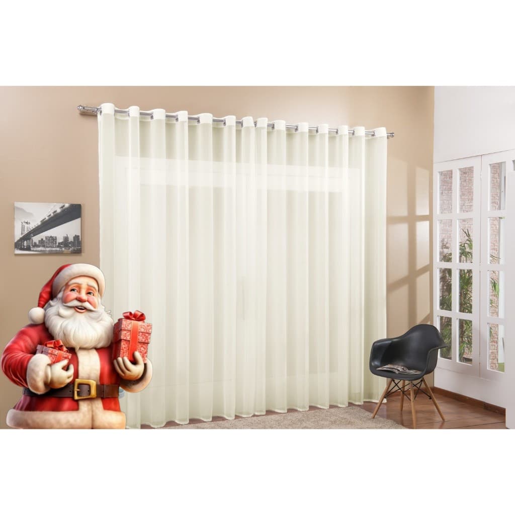 Cortina Voal 5,00 x 2,80 Decorativa Para Sala Voil Ilhós Cromado
