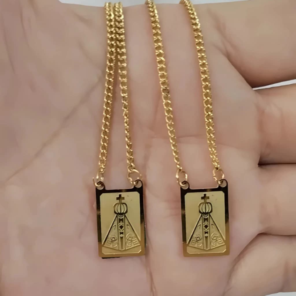 Colar Dourado Folheado A Ouro Unissex Escapulário Nossa Senhora