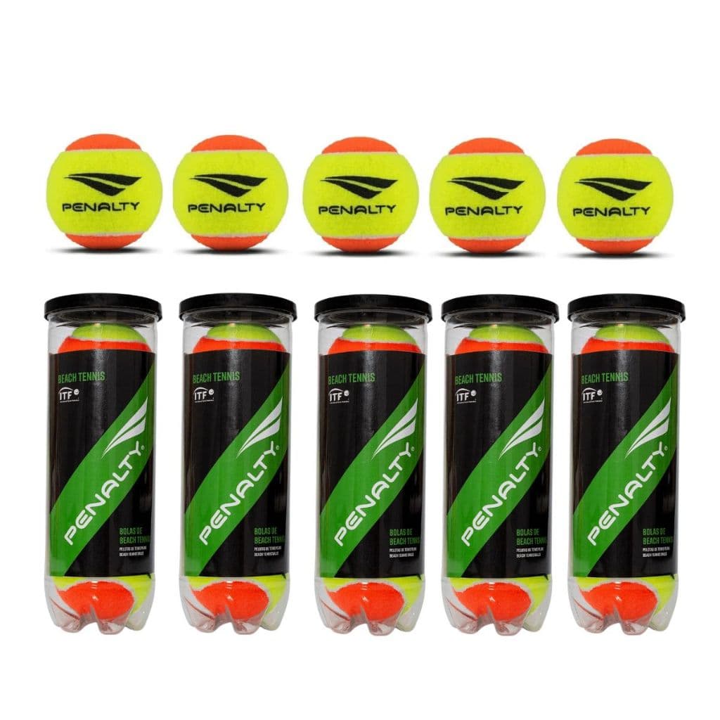 KIT 5 TUBOS PRESSURIZADOS DE BOLINHAS BEACH TENNIS PROFISSIONAL PENALTY- 15UN