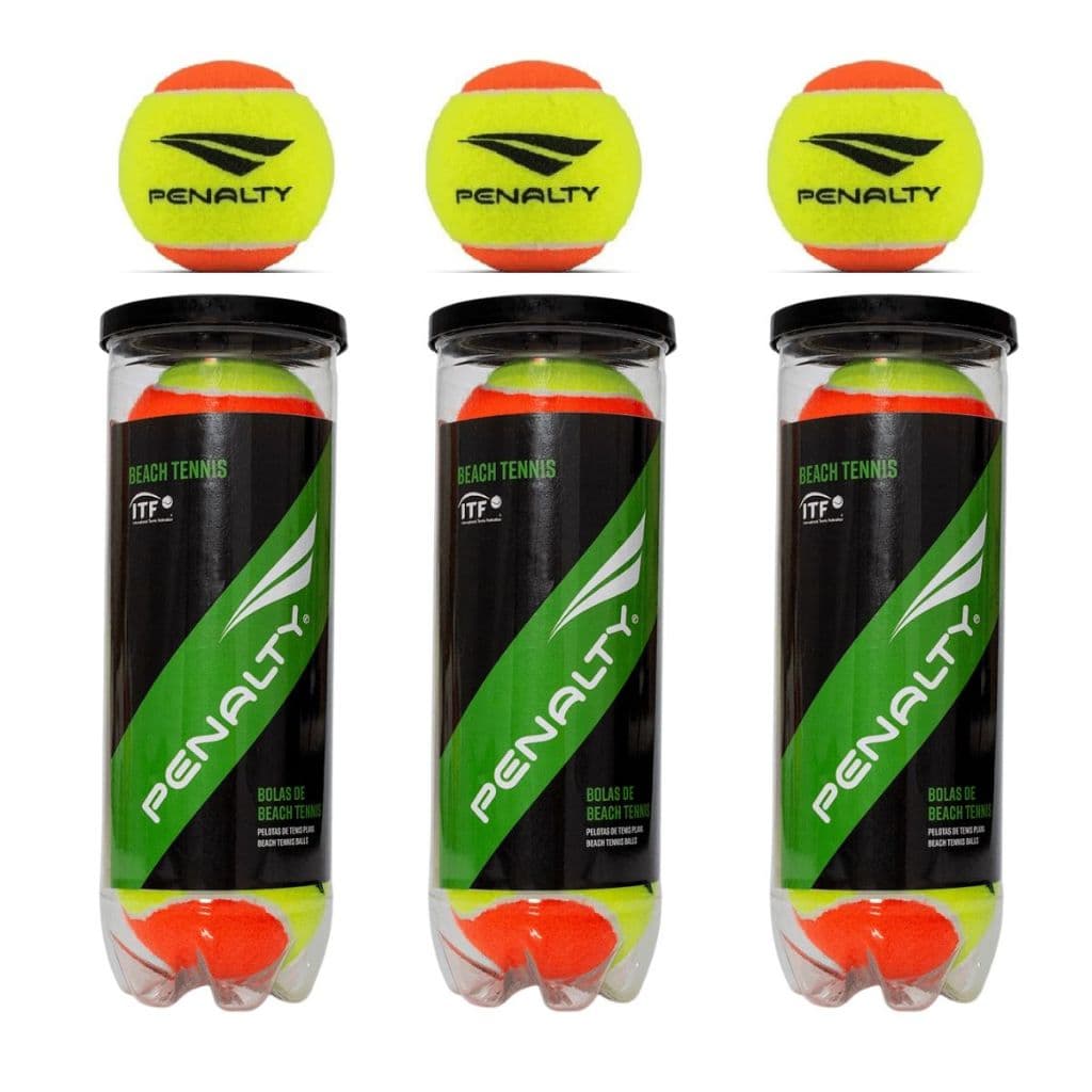 KIT 3 TUBOS PRESSURIZADOS BOLINHAS BEACH TENNIS PROFISSIONAL PENALTY - 9UN