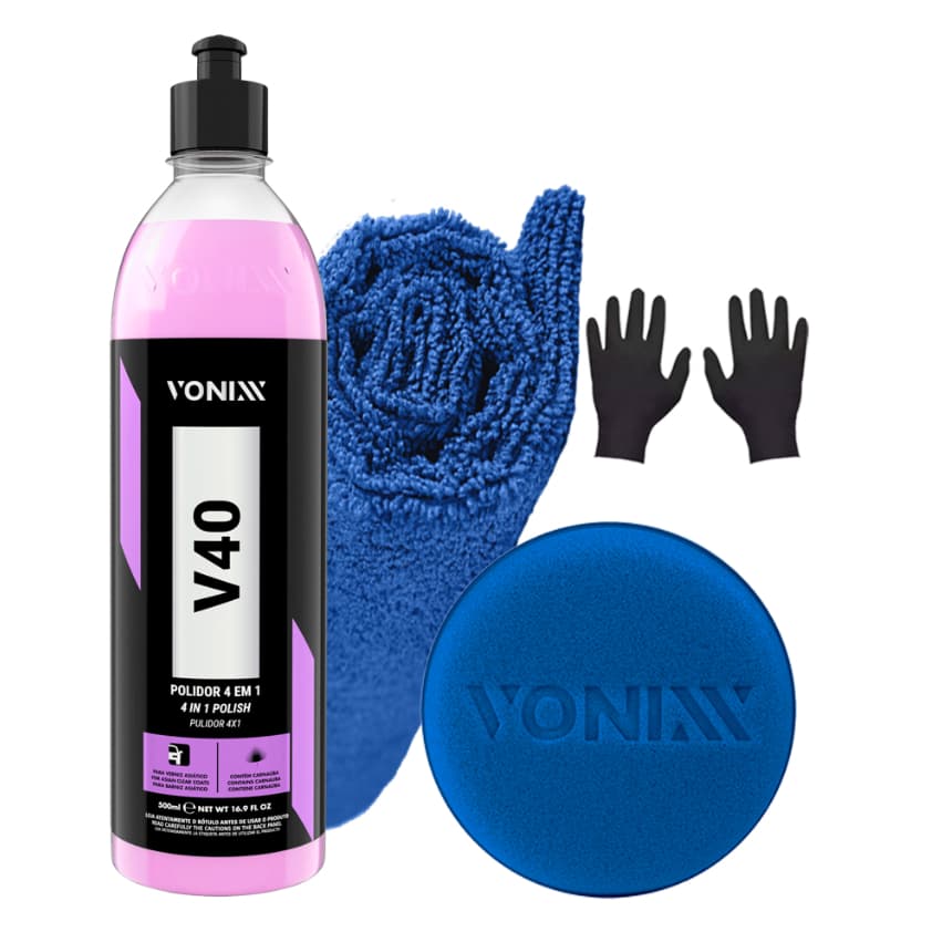 Kit Polidor 4 em 1 Com Cera de Carnaúba V40 Vonixx + Toalha Aplicador e Luva Descartável