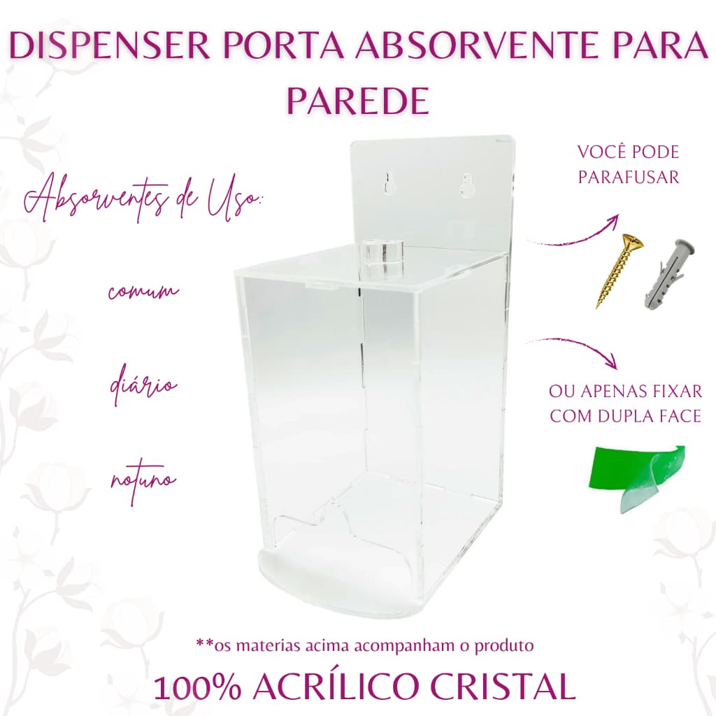Porta Absorvente Feminino Cristal para Fixação em Parede ANACARDIER