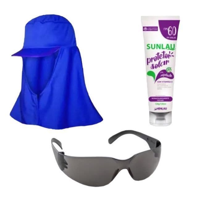 Kit Proteção Pescador C/ Óculos Danny, Touca Arabe e Protetor Solar Com Repelente