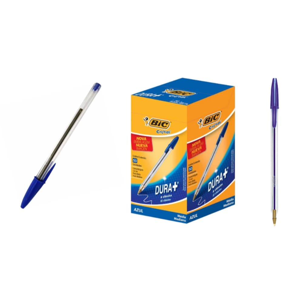 Kit Com 20 Caneta Azul Esferográfica 1.0 Cristal Dura + Bic