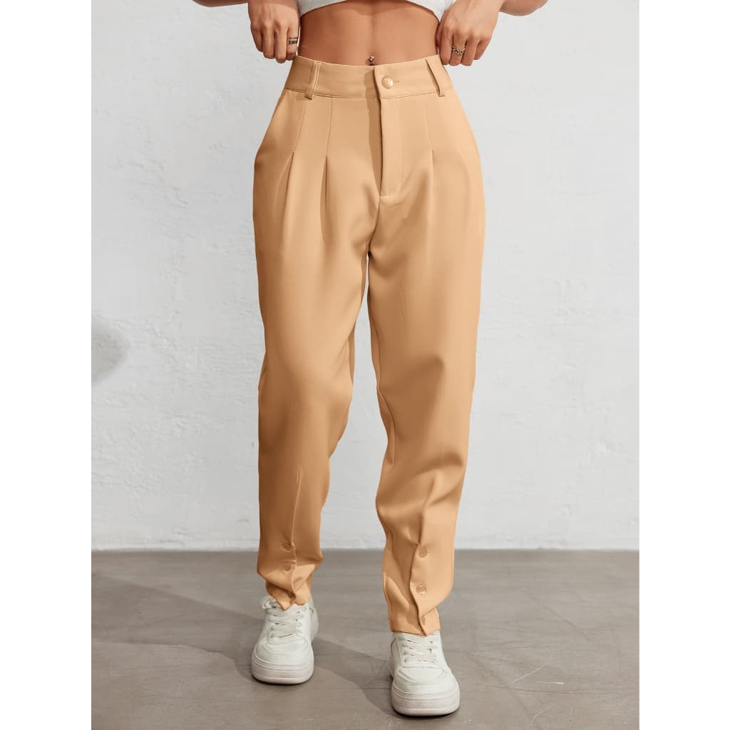 AS1379-Calça lápis feminina de cintura média com botão e fenda