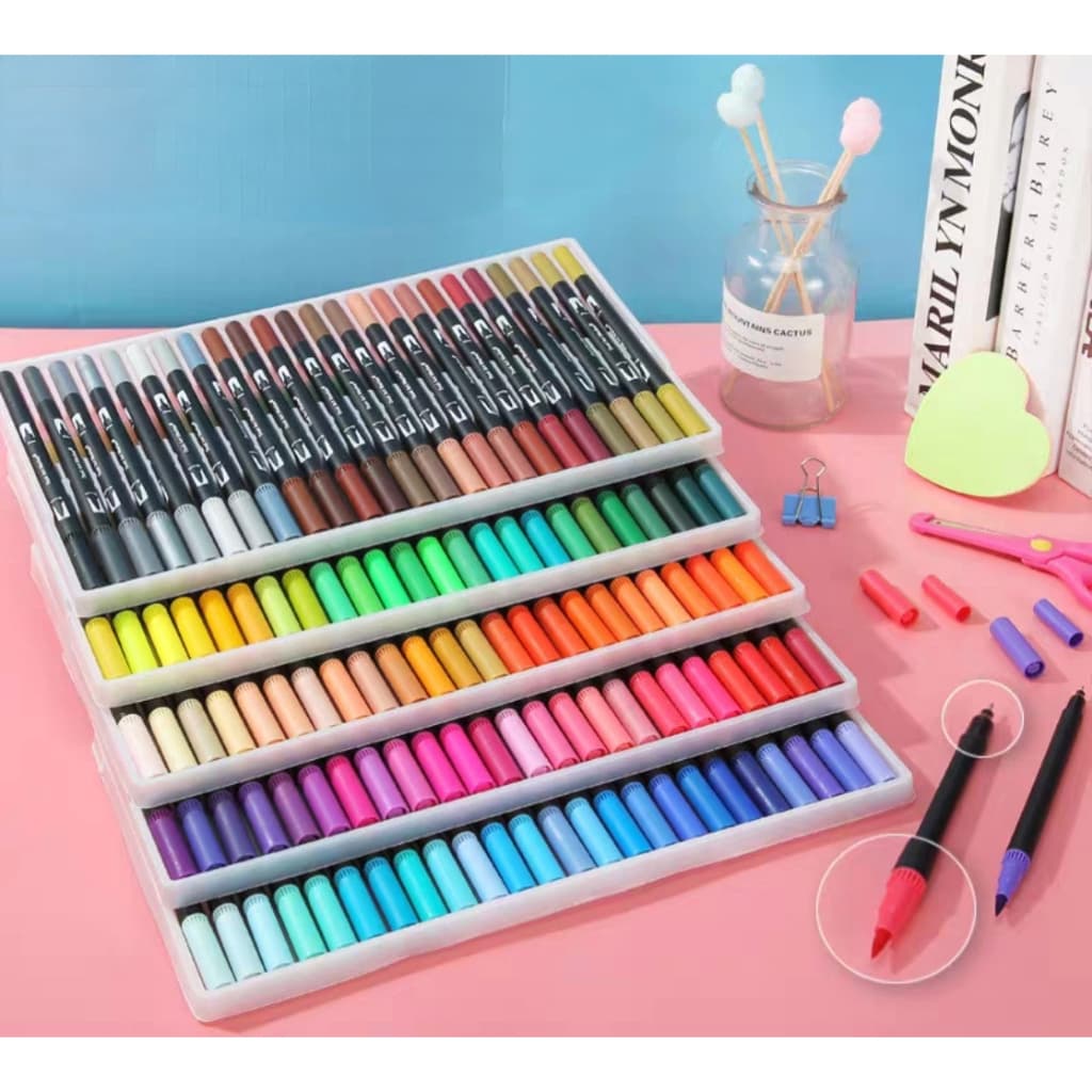 Kit Brush Pen Caneta Duas Pontas Dupla Pincel Fineliner escola 12/24/48 CORES