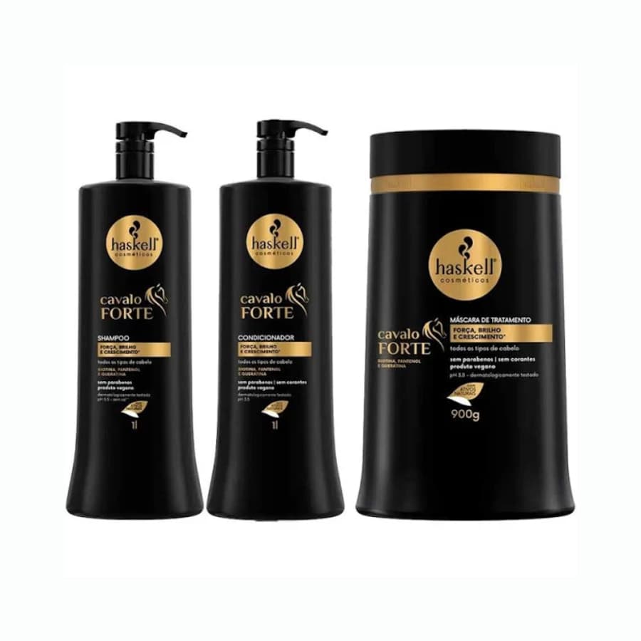 Kit Haskell Cavalo Forte  Shampoo Haskell Cavalo Forte 1lt + Condicionador Haskell Cavalo Forte 1lt + Máscara 900 gramas