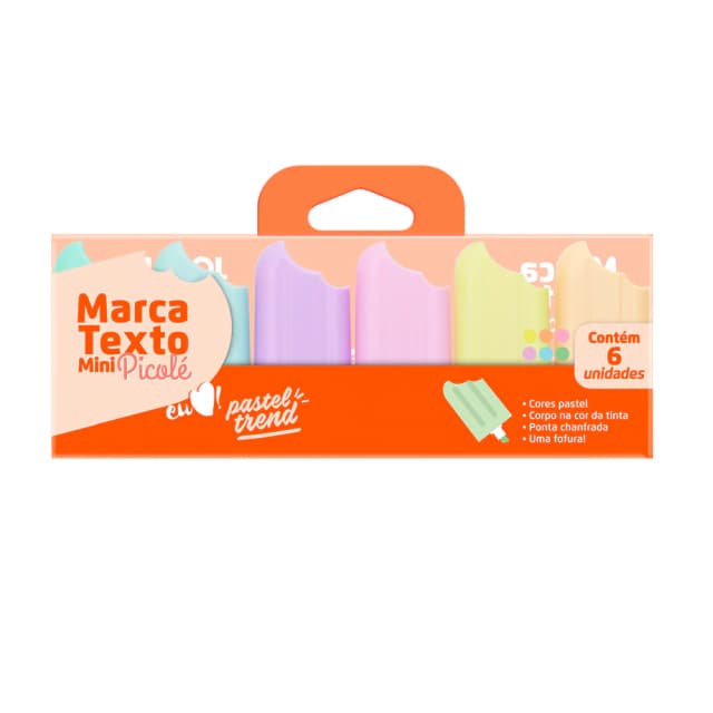 Marca Texto Mini Picolé Tons Pastéis 6 Cores Jocar Office