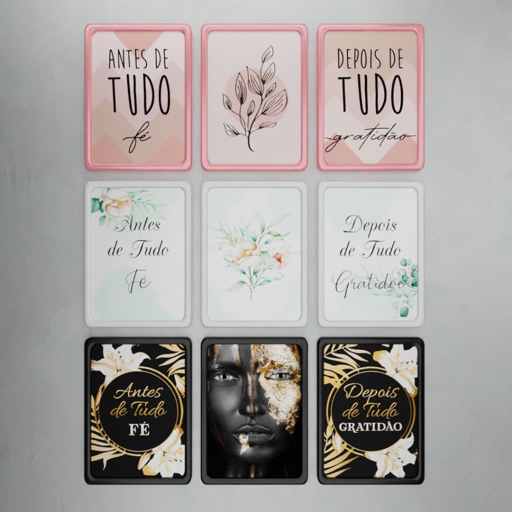 KIT 3 Placas Quadros Decorativos 30x20 cm FRASES ANTES DE TUDO FÉ DEPOIS DE TUDO GRATIDÃO