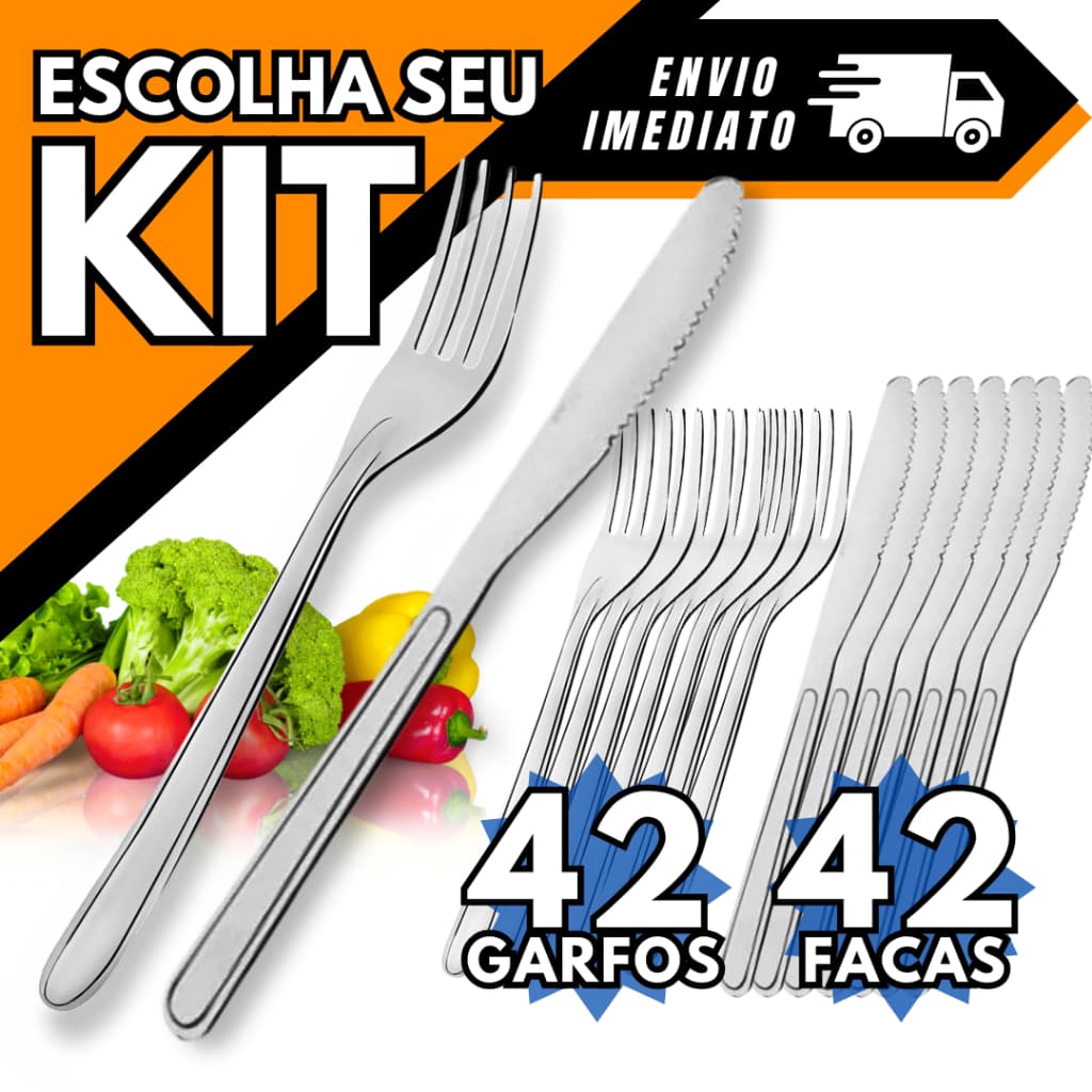 Kit Garfos e Facas Kit 84 peças Talheres Aço Inox 42 Cada Qualidade Envio Imediato Cozinha Louça