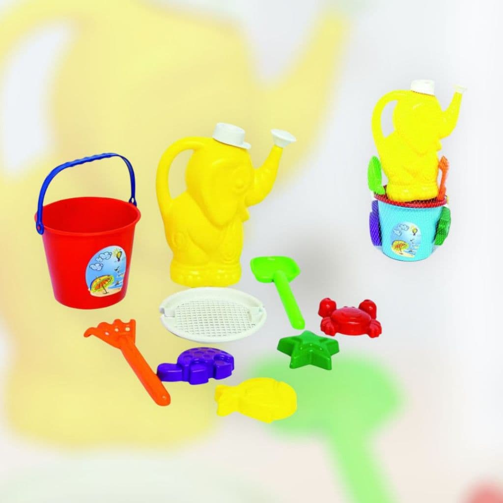 Kit Praia Brinquedo Diversão com Baldinho Rastel Pá Regador Peneira e Forminhas Menino Menina Crianças