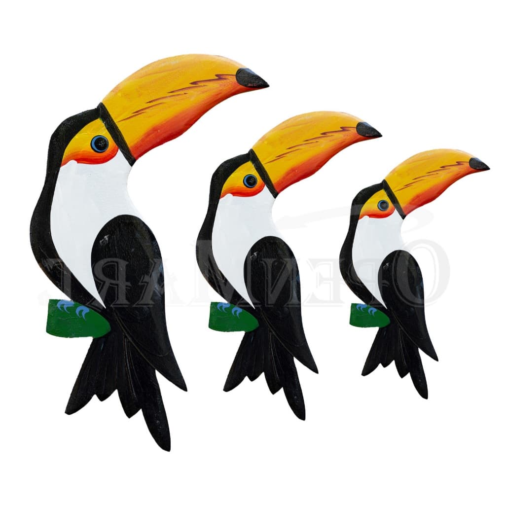 Trio de Tucano Quadro enfeite de parede varanda jardim decorativo em MDF