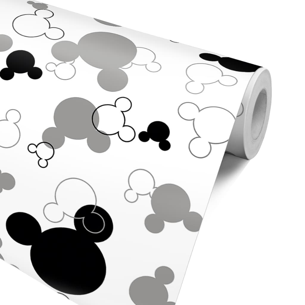 Papel De Parede Adesivo para quarto Infantil Mickey Mouse Cinza Preto Branco Autocolante Decoração