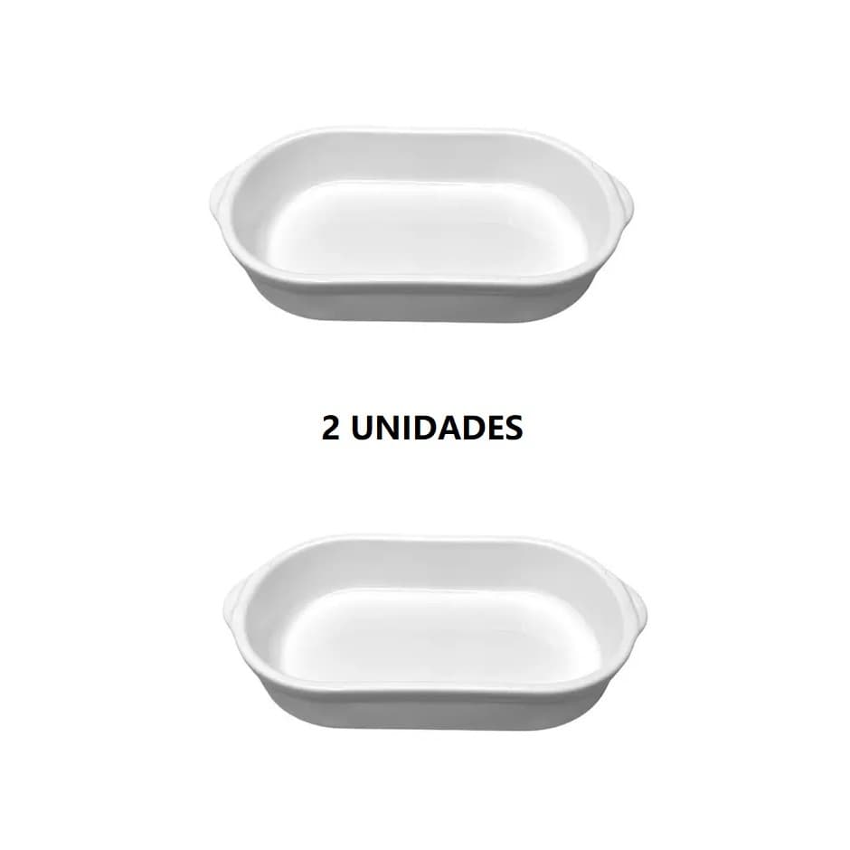 KIT 2 TRAVESSA BRANCA 1300 ML PLASTICA ALACARTE CERAMICA PORCELANA, GROSSA, RESISTENTE ASSADEIRA OVAL, PORÇÕES