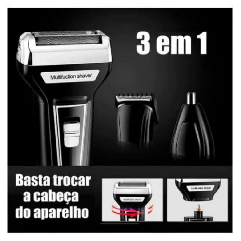 Maquina De Barbear e Aparador Pelos Elétrico 3 Em 1Kemei Km-6558 Barbeador ElétricO