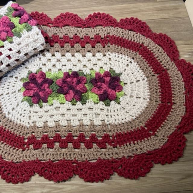 Par de Tapete flor Vermelho e Bege 60cmx40cm