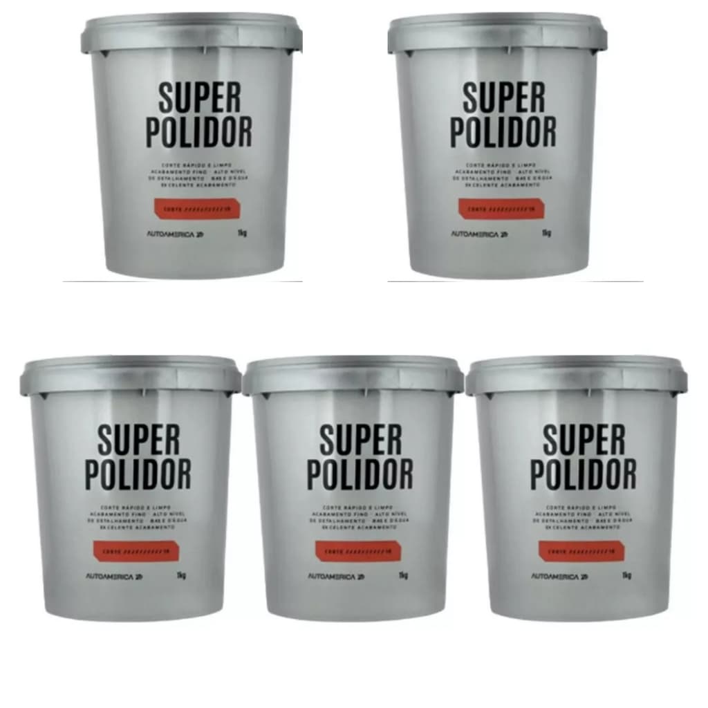 Kit com 5 Massa De Polir Nº 2 à Base de Água de 1kg - Super Polidor - Autoamérica