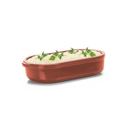 Travessa Marrom 750ml Plastica Alacarte Ceramica Porcelana Grossa Resistente Assadeira Oval Cor Barro Porções