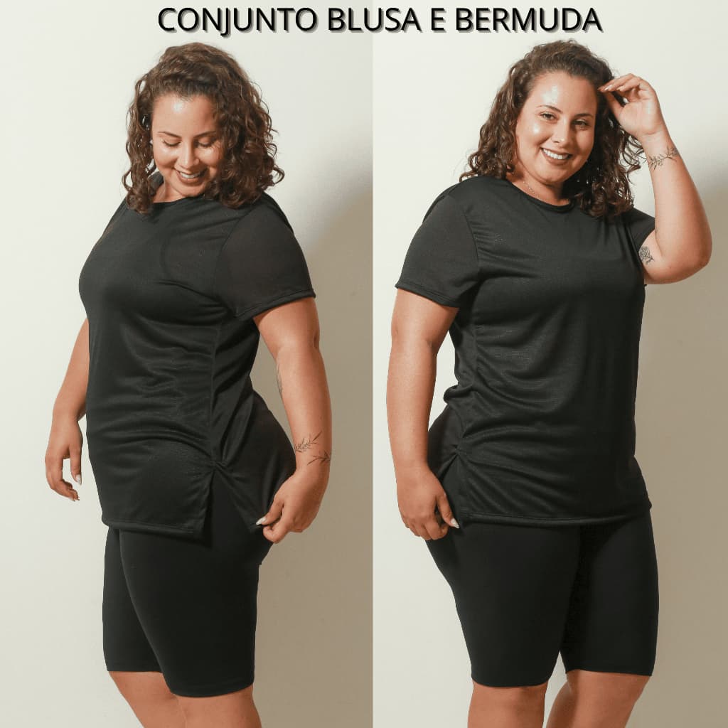 Conjunto Feminino Plus Size Blusa e Bermuda Roupas Femininas de Academia Kit com 2 peças Curve