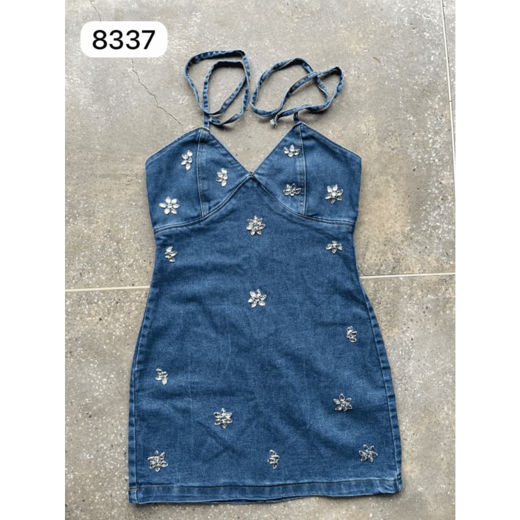 kissmelady 8337 8507 vestido curto jeans feminina sem manga com brilho vestido midi