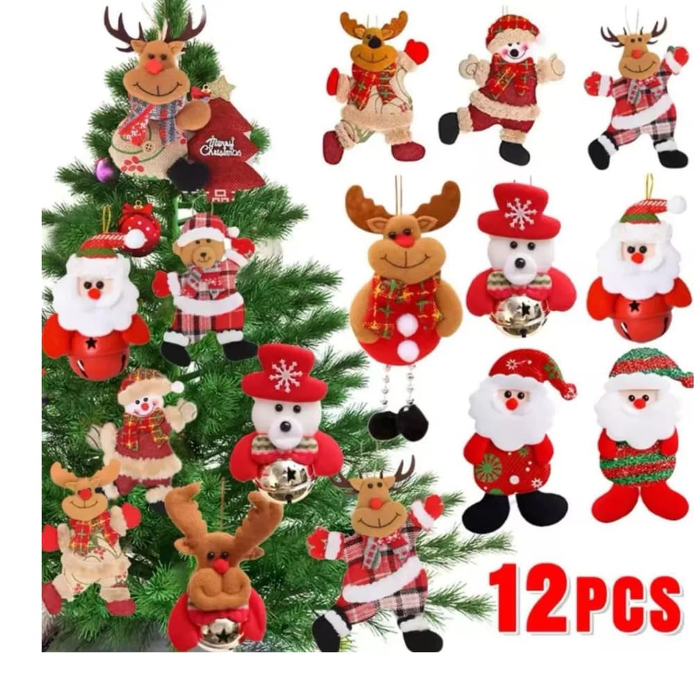 Kit 12 Pendentes Papai Noel Pelúcia Enfeite Arvore Natal Grande 17cm Natalino